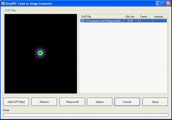 Interface of SWF to JPG Converter