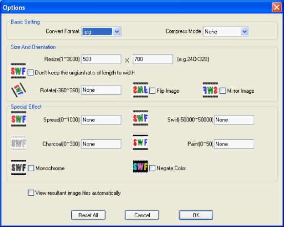 Panel of options